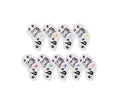 Close-up of a white kitten golf headcover set showing eight plush covers with playful gray cats in sunglasses, paw prints, and colorful numbers (4–S), perfect for protecting fairway woods and hybrids.