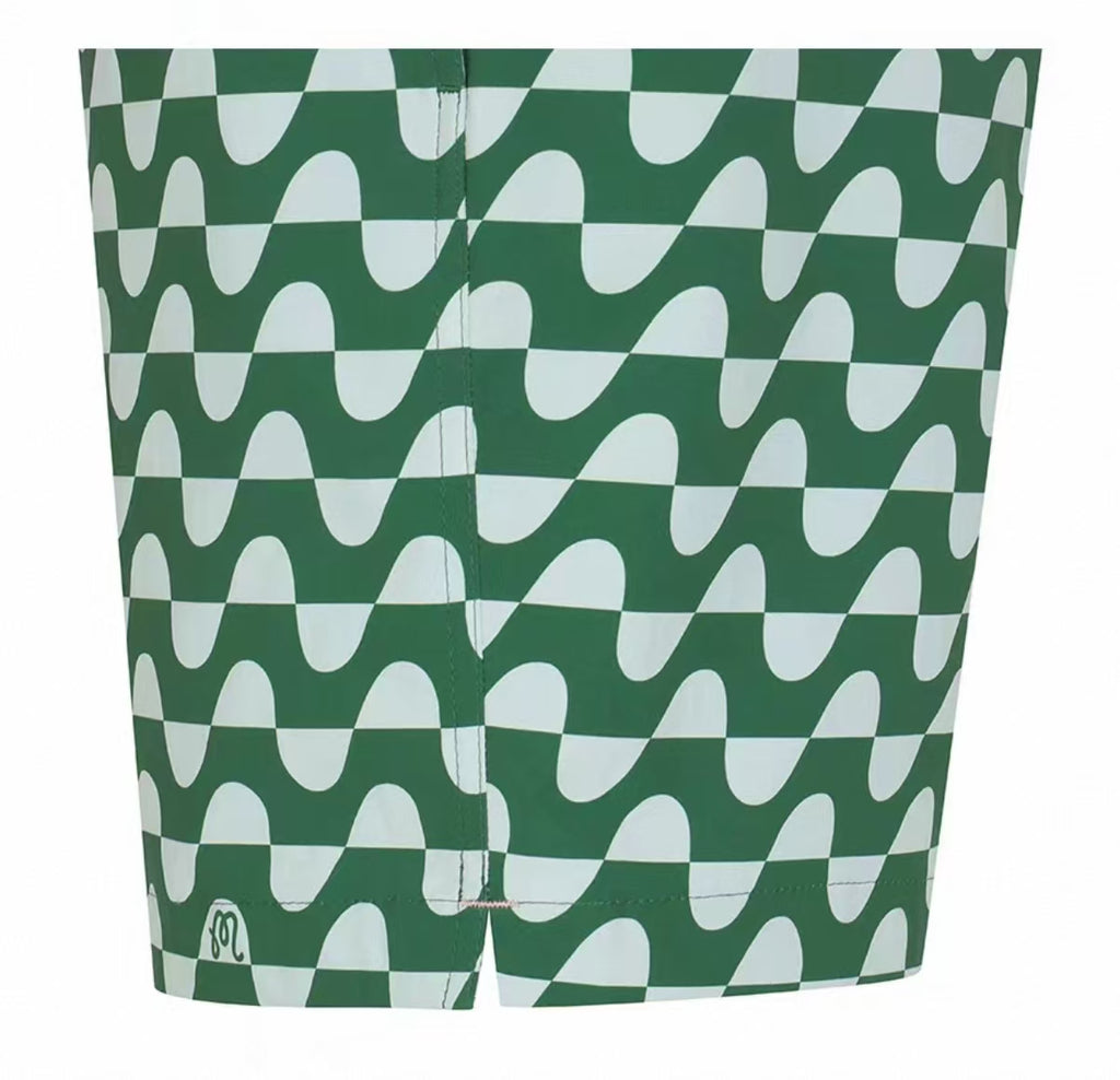 Malbon Studio Seoul Printed Trunks Green Print printed golf trunks front view