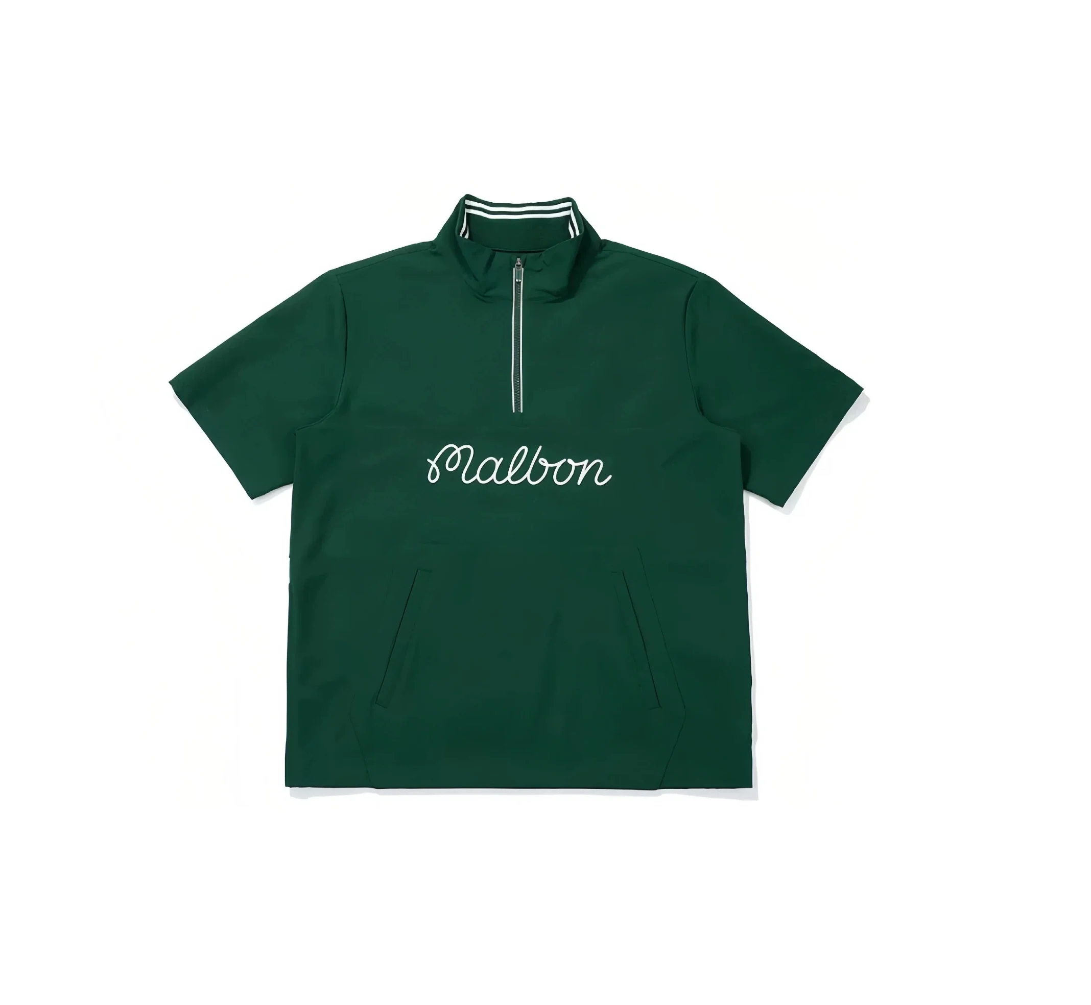 Malbon Men Golf Half Zip Stand Collar Shirt Summer Sport Tee Green front view 그린 골프 의류 정면