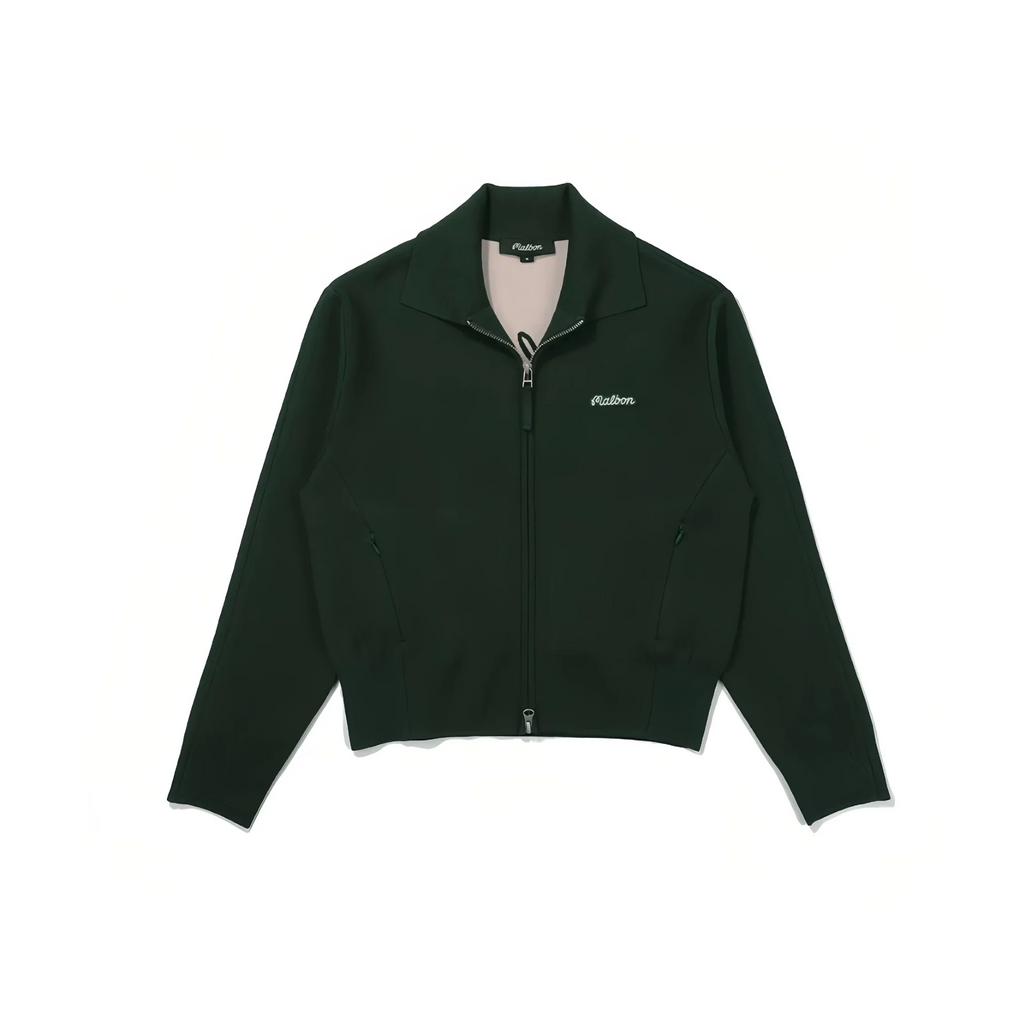 Malbon Women Golf Zip Jacket Casual Outerwear Green women's golf zip jacket front view