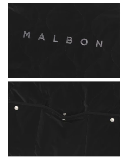 Malbon Men's Padded Winter Golf Jacket - Insulated Outerwear Black logo and trim detail 블랙 골프 의류 로고와 마감 디테일