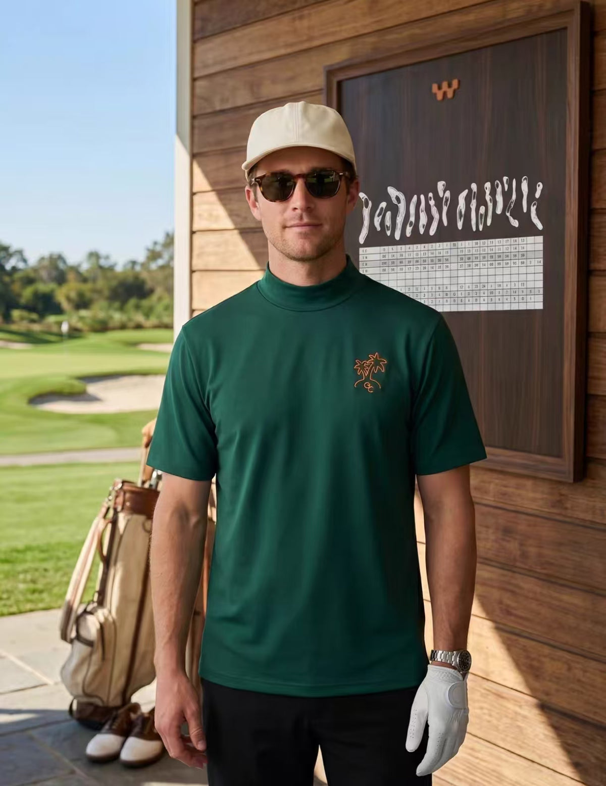 Devereux Golf 남성 서머 스코어카드 프린트 모크넥 골프 셔츠 그린 제품 이미지