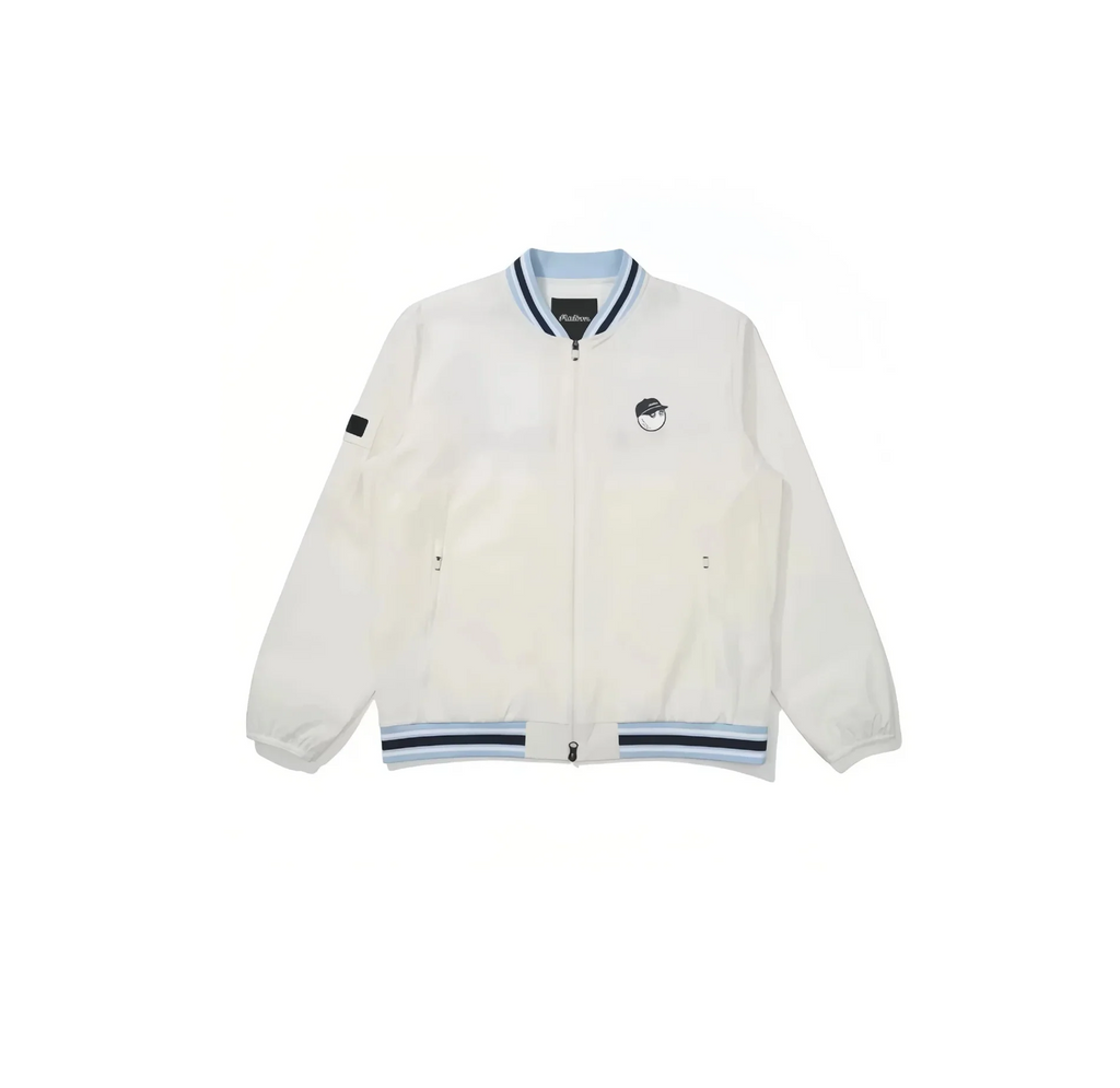Malbon Men's Golf Zip Jacket - Breathable Sport Outerwear White front view 화이트 골프 의류 정면