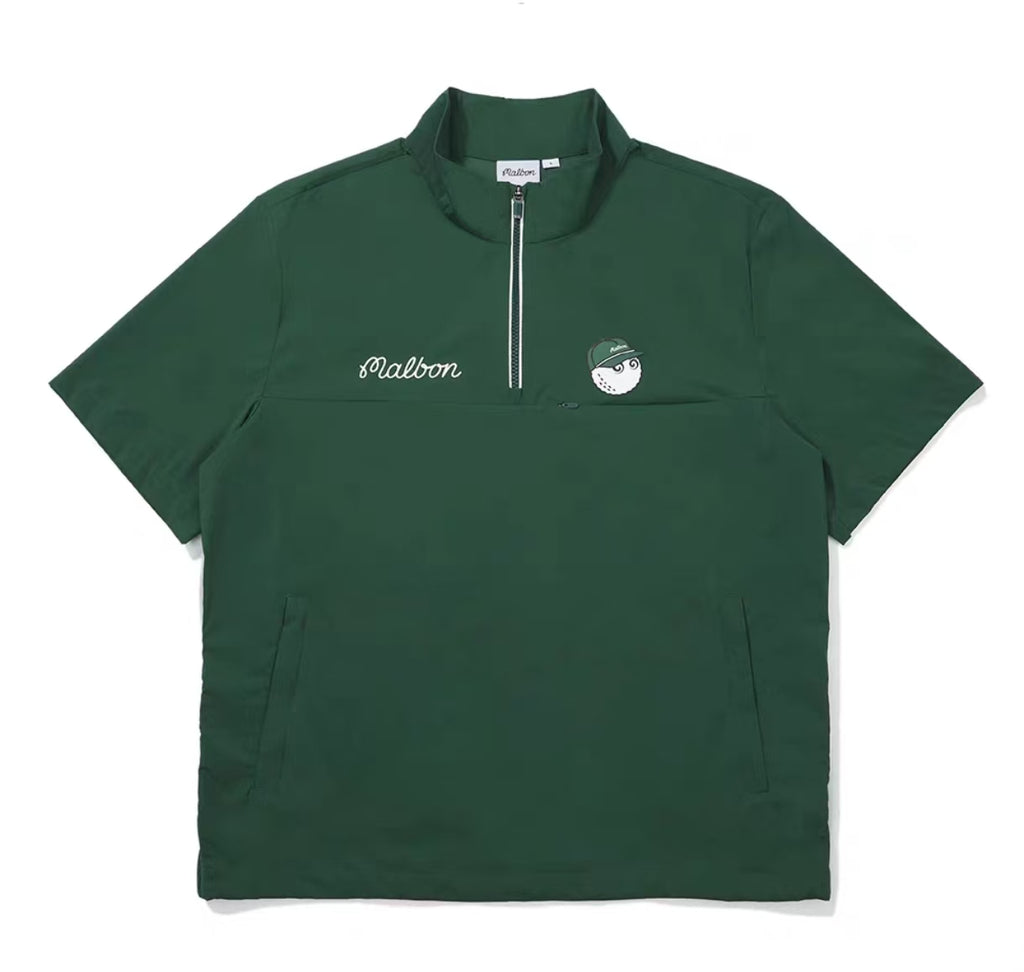Malbon Unisex Quarter-Zip Golf Polo Shirt Green quarter zip golf polo shirt front view