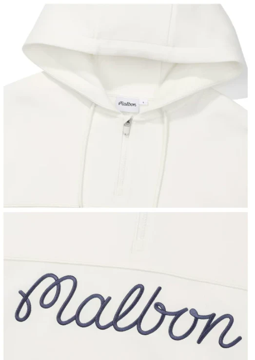 Malbon Men Golf Hoodie Half Zip Casual Sport Jacket White collar and logo detail 화이트 골프 의류 카라와 로고 디테일