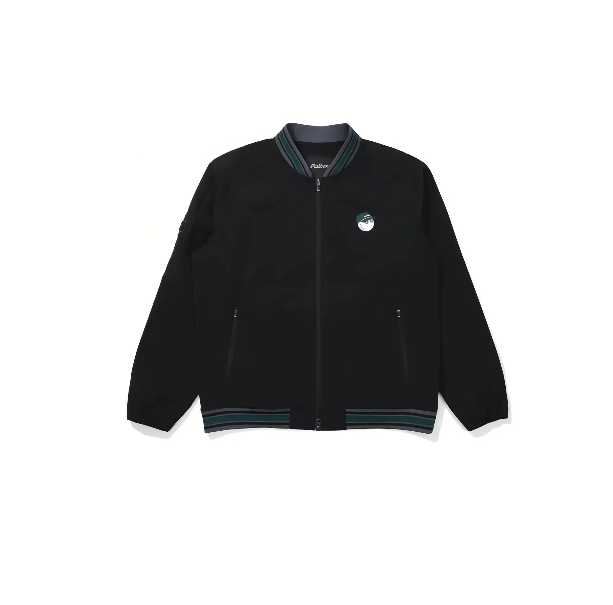 Malbon Men's Golf Zip Jacket - Breathable Sport Outerwear Black front view 블랙 골프 의류 정면