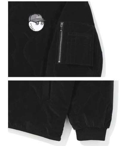 Malbon Men's Padded Winter Golf Jacket - Insulated Outerwear Black fabric and trim detail 블랙 골프 의류 원단과 트림 디테일