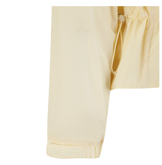 Malbon women's slim-fit UV-protection breathable hoodie in Beige, detail view