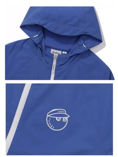 Malbon Women Golf Jacket Detachable Sleeve Hooded Windbreaker Blue fabric and trim detail 블루 골프 의류 원단과 트림 디테일
