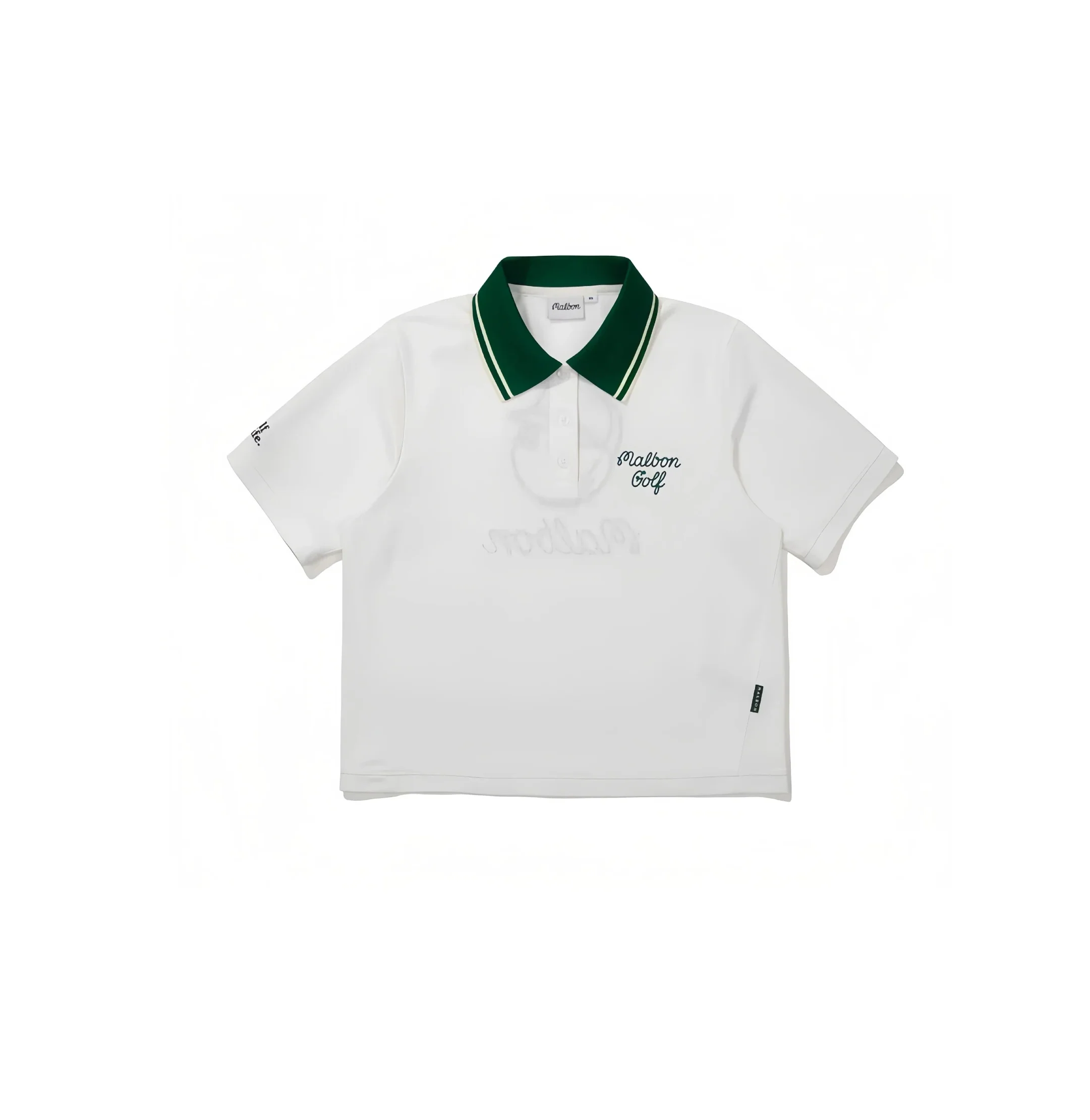 Malbon Women Golf Polo Shirt Casual Sports Collar Tee White front view 화이트 골프 의류 정면