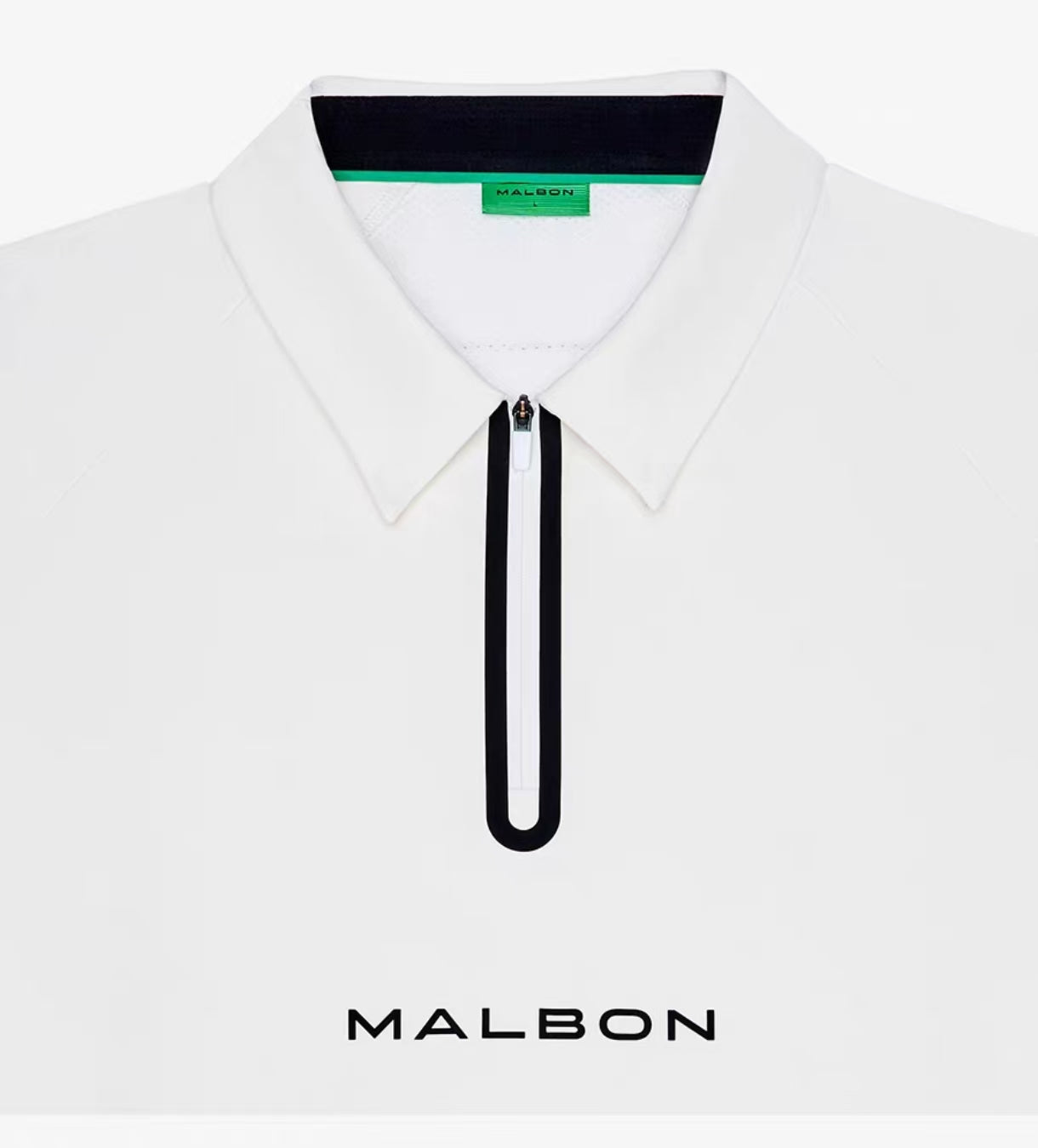 Malbon men's quarter-zip golf polo shirt in White, back view