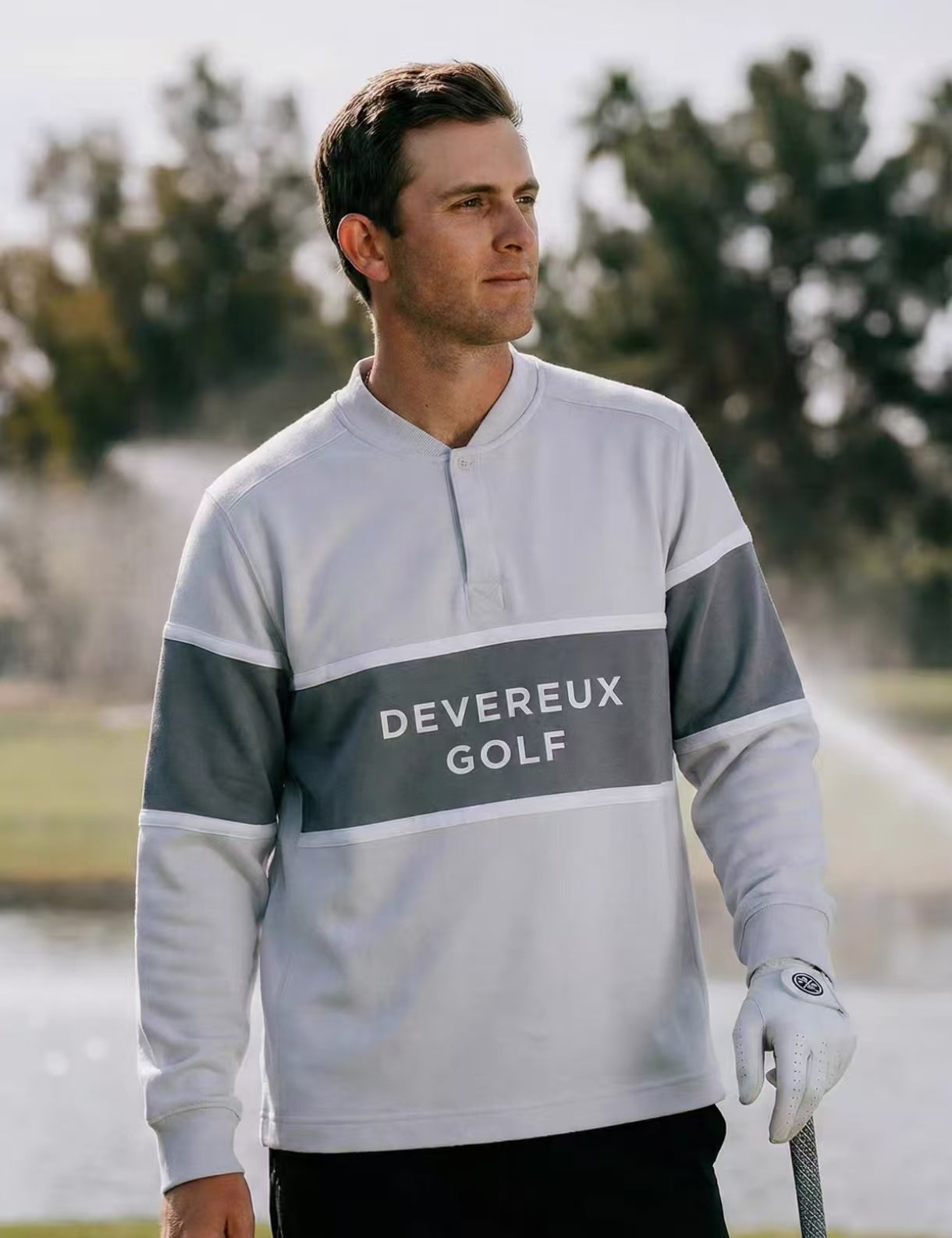 Devereux Golf 남성 그레이 컬러블록 헨리 스웨트셔츠 그레이 제품 이미지