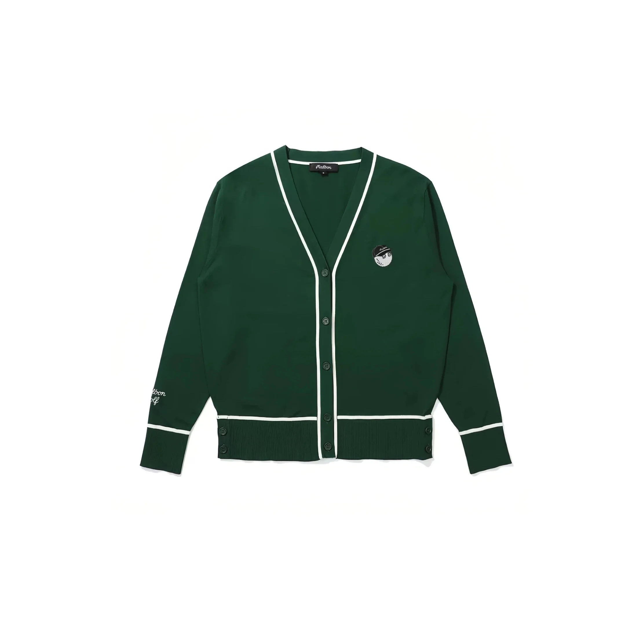 Malbon Women Golf Knit Sweater Jacket Warm Casual Outerwear Green front view 그린 골프 의류 정면