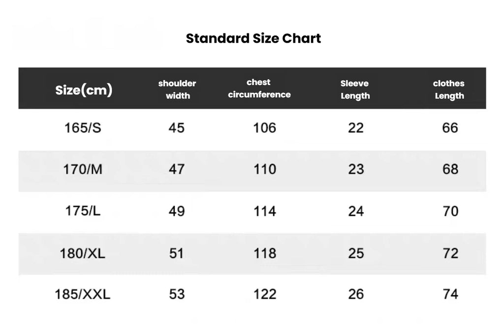 Devereux men’s size chart