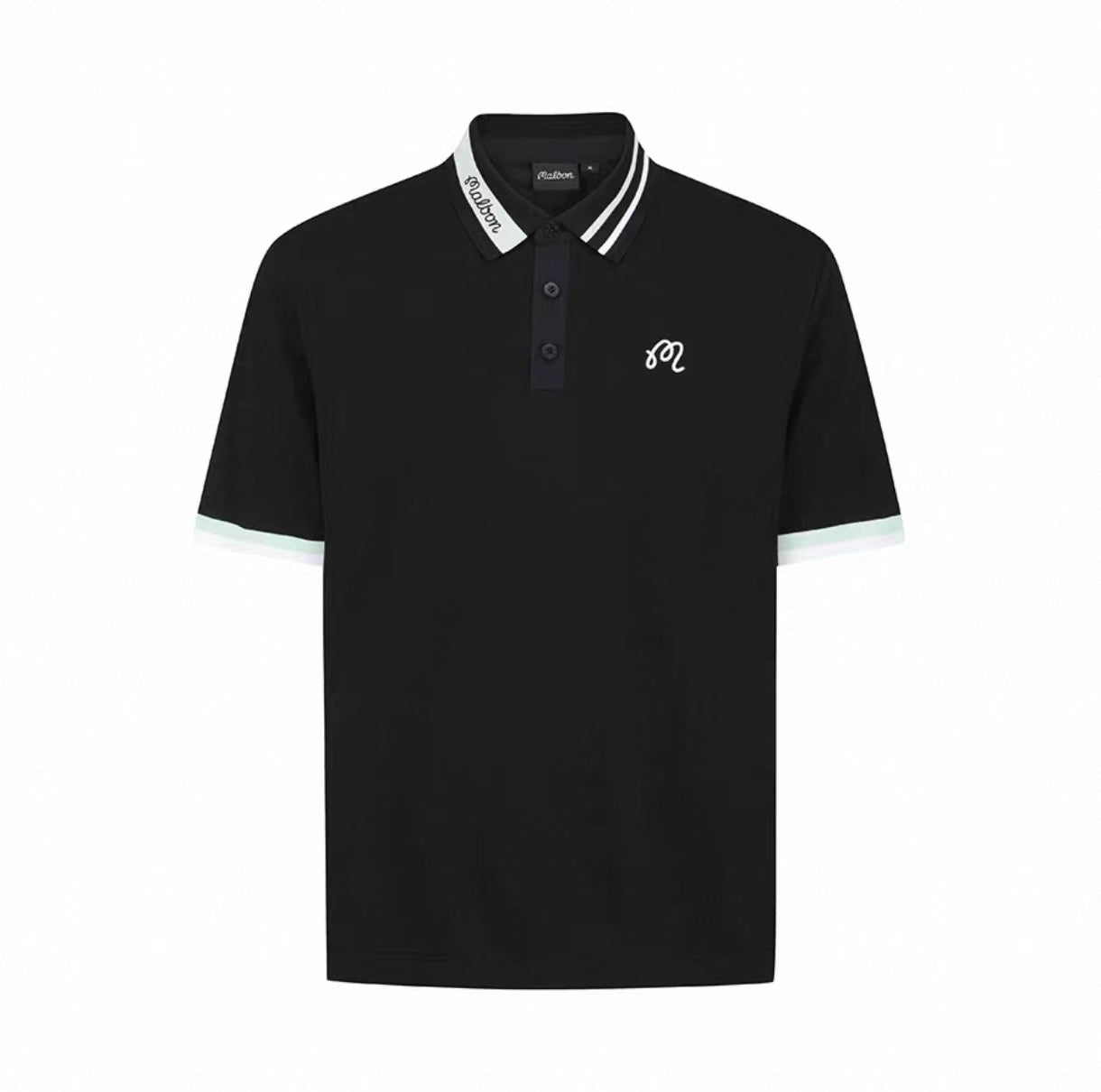 Malbon Golf 남성용 애슬레틱 폴로 셔츠 블랙 정면