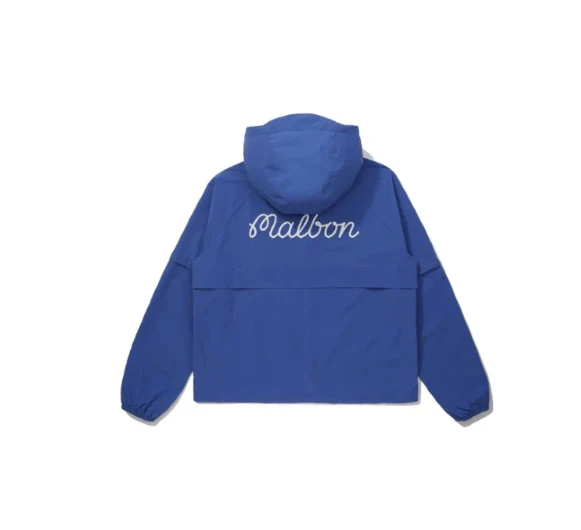 Malbon Women Golf Jacket Detachable Sleeve Hooded Windbreaker Blue back view 블루 골프 의류 후면