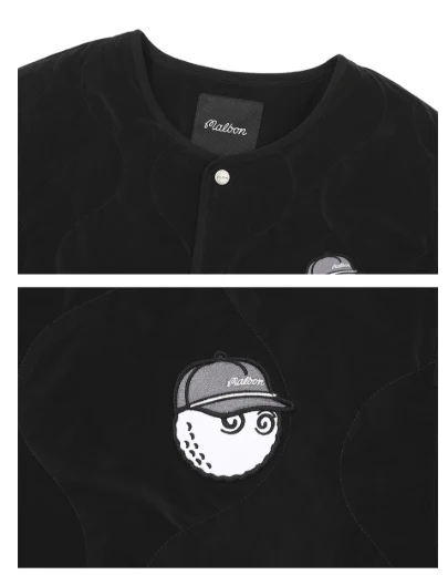 Malbon Men's Padded Winter Golf Jacket - Insulated Outerwear Black collar and logo detail 블랙 골프 의류 카라와 로고 디테일