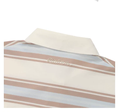 Malbon Golf Striped Polo Shirt Men Women Casual Sport Tee Beige fabric and trim detail 베이지 골프 의류 원단과 트림 디테일