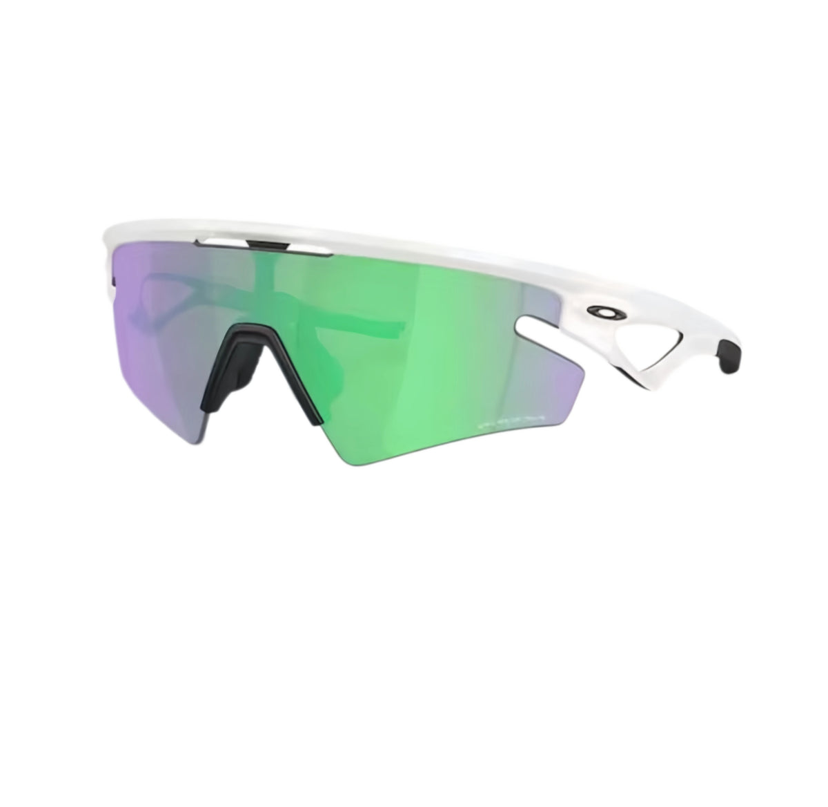 화이트 프레임과 그린·퍼플 실드 렌즈의 Oakley Sphaera Strike 선글라스
