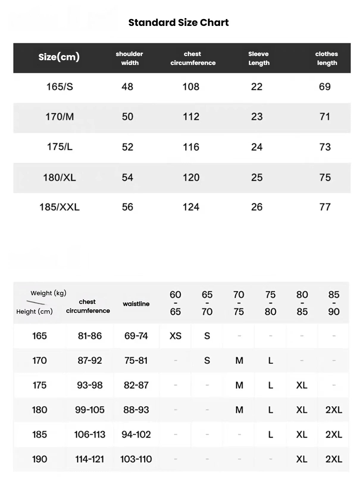 Devereux men’s size chart