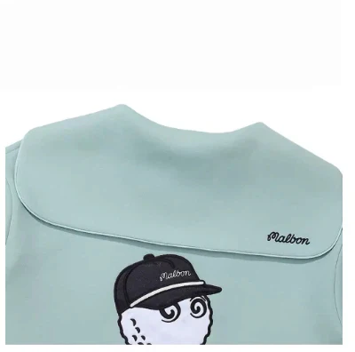 Malbon Women's Half Zip Sweatsuit Set - Embroidered Golf Outfit Mint Green collar and logo detail 민트 그린 골프 의류 카라와 로고 디테일