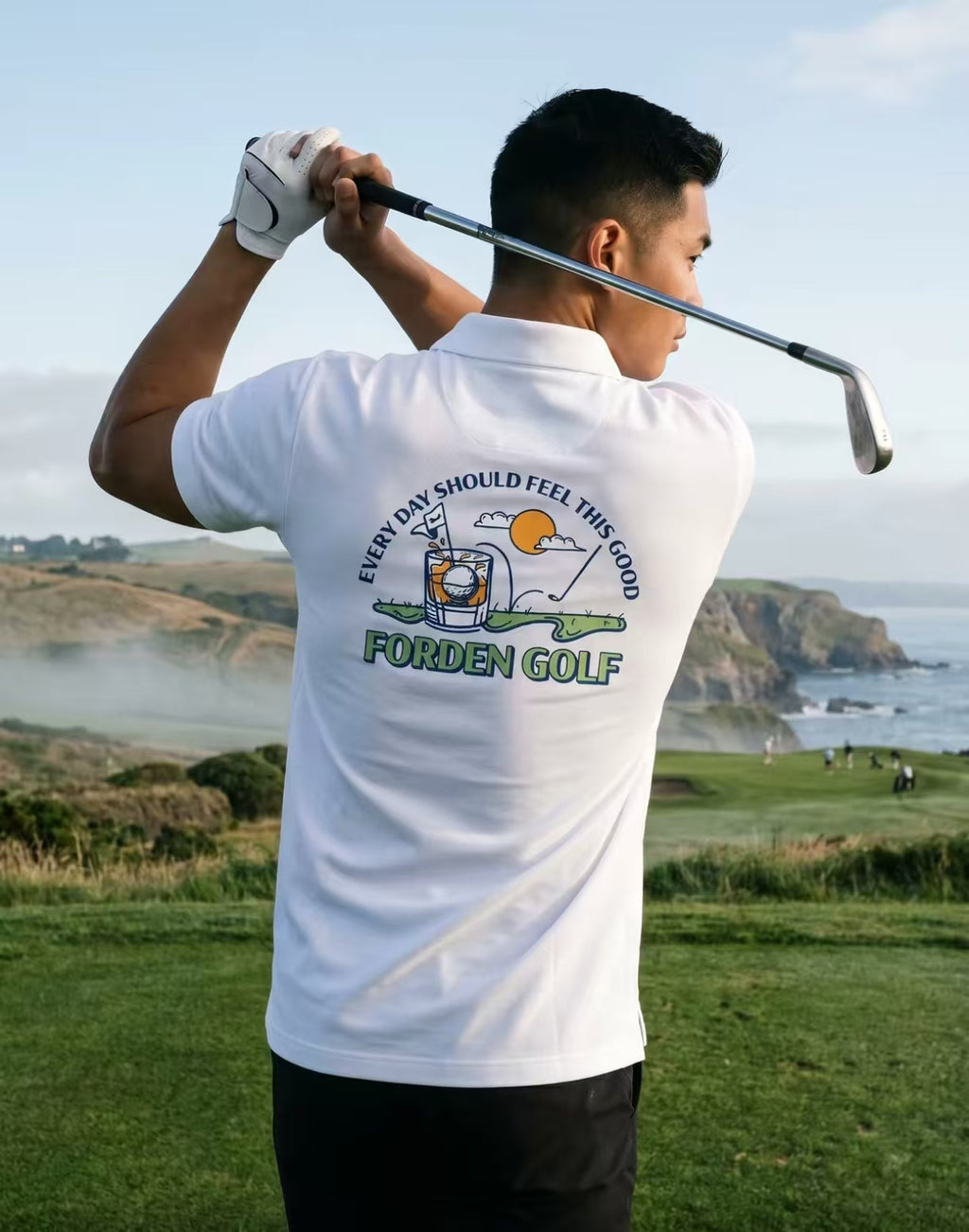 Forden Golf 남성 화이트 루즈핏 그래픽 프린트 폴로 셔츠 화이트 제품 이미지