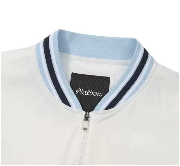Malbon Men's Golf Zip Jacket - Breathable Sport Outerwear White collar and logo detail 화이트 골프 의류 카라와 로고 디테일