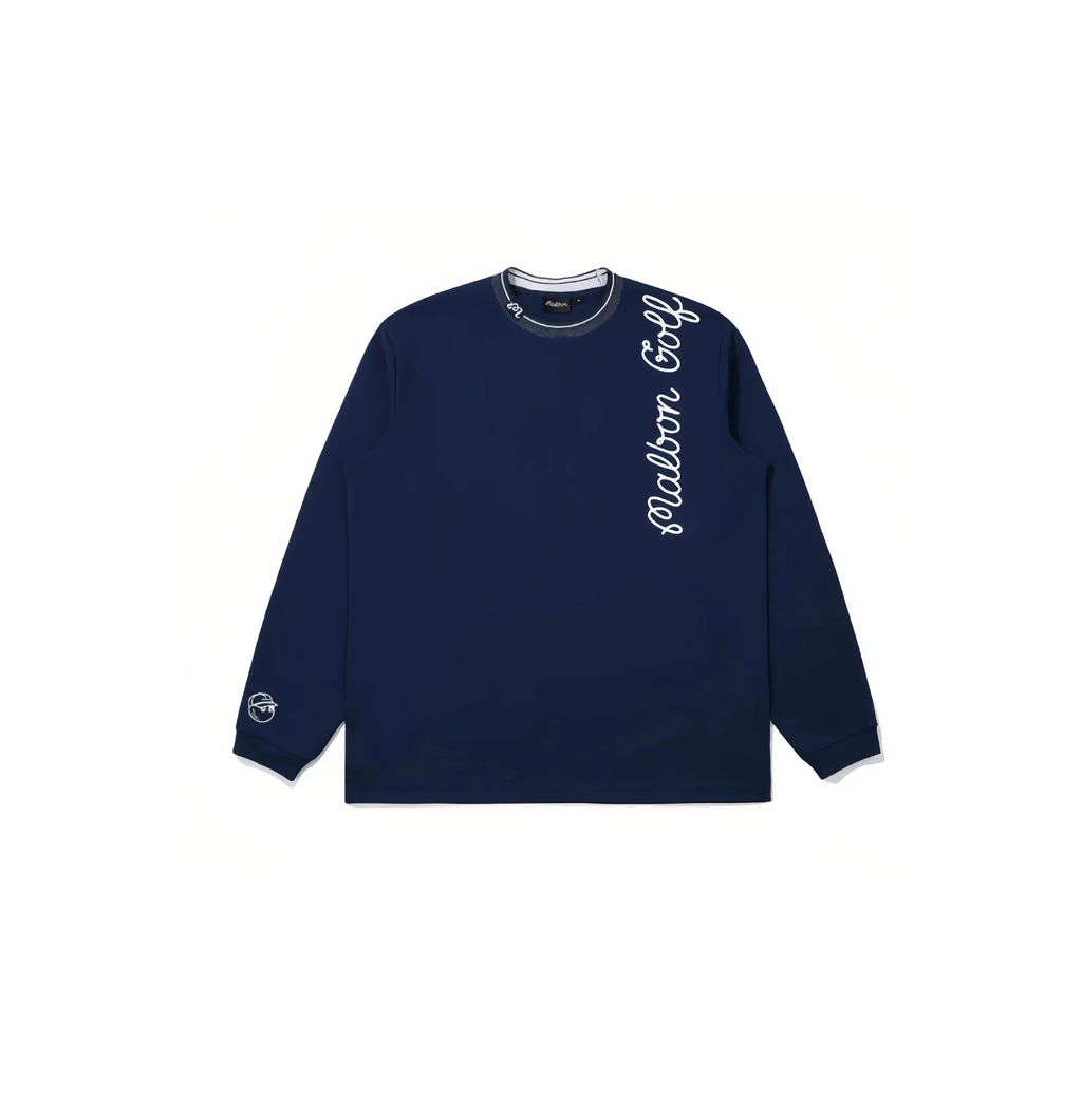 Malbon Men's Long Sleeve Golf Polo - Breathable Stretch Navy Blue front view