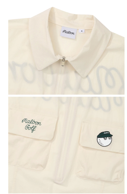 Malbon women's quick-dry UV golf polo shirt in Beige, collar and logo detail