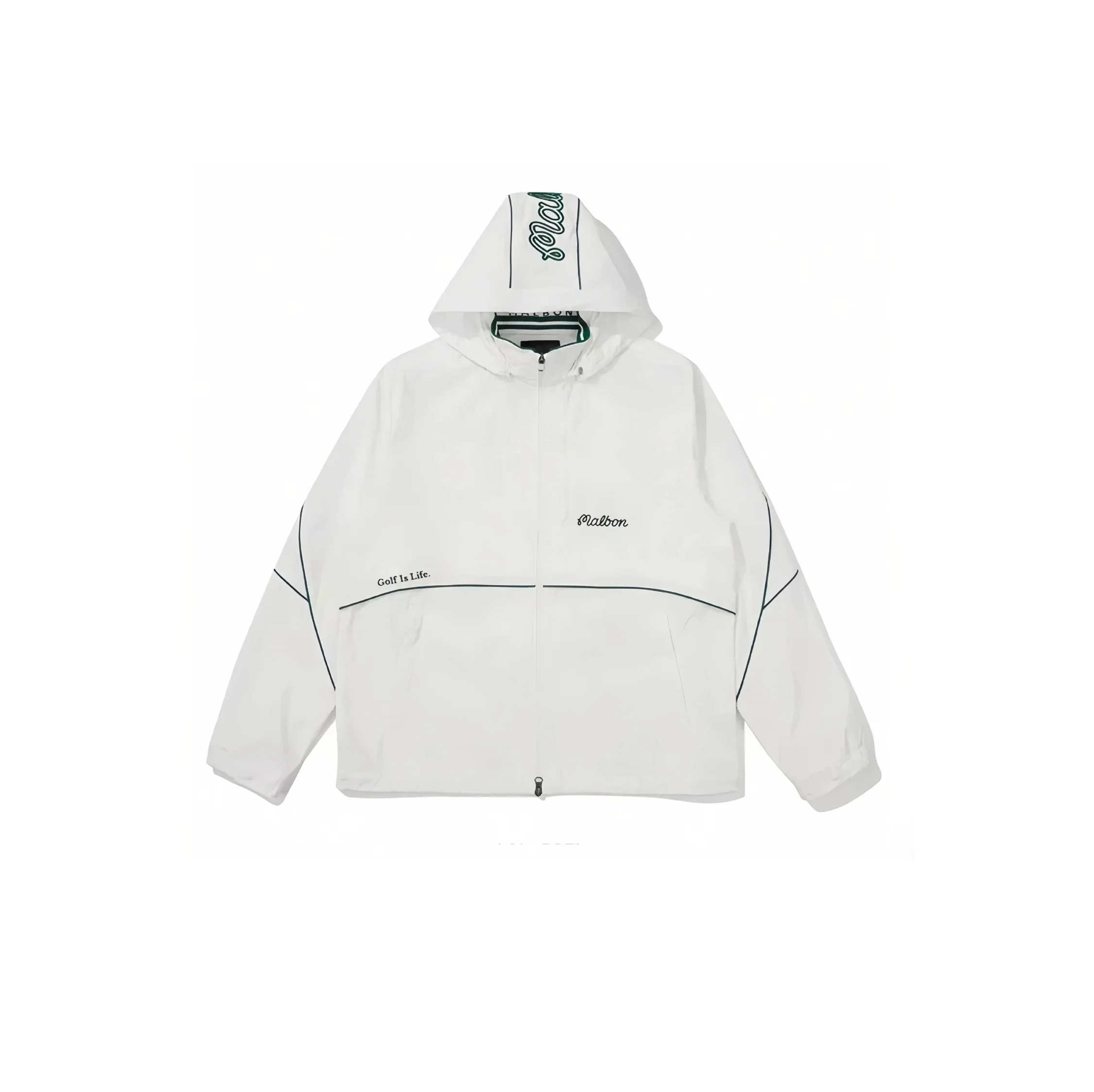 Malbon Men Golf Hooded Jacket Detachable Cap Casual Sport Outerwear 2025 White front view 화이트 골프 의류 정면
