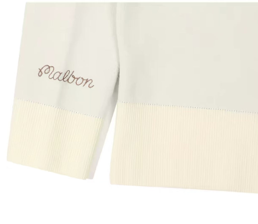 Malbon Women's Knit Golf Sweater Polo 애프리콧 골프 의류 원단과 트림 디테일