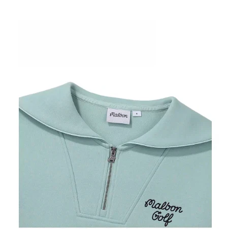 Malbon Women's Half Zip Sweatsuit Set - Embroidered Golf Outfit Mint Green back view 민트 그린 골프 의류 후면