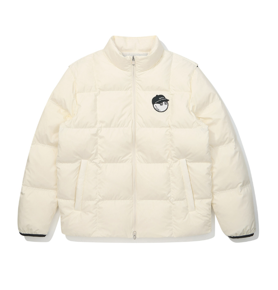 Malbon men's white lettering logo thermal down golf jacket front view