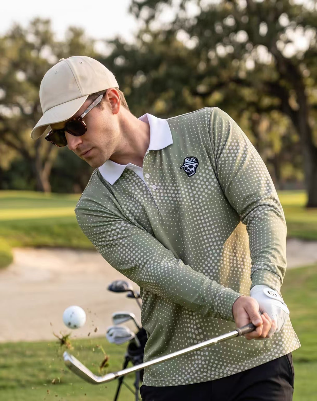 Devereux Golf 남성 그린 그라데이션 도트 긴팔 폴로 셔츠 그린 제품 이미지