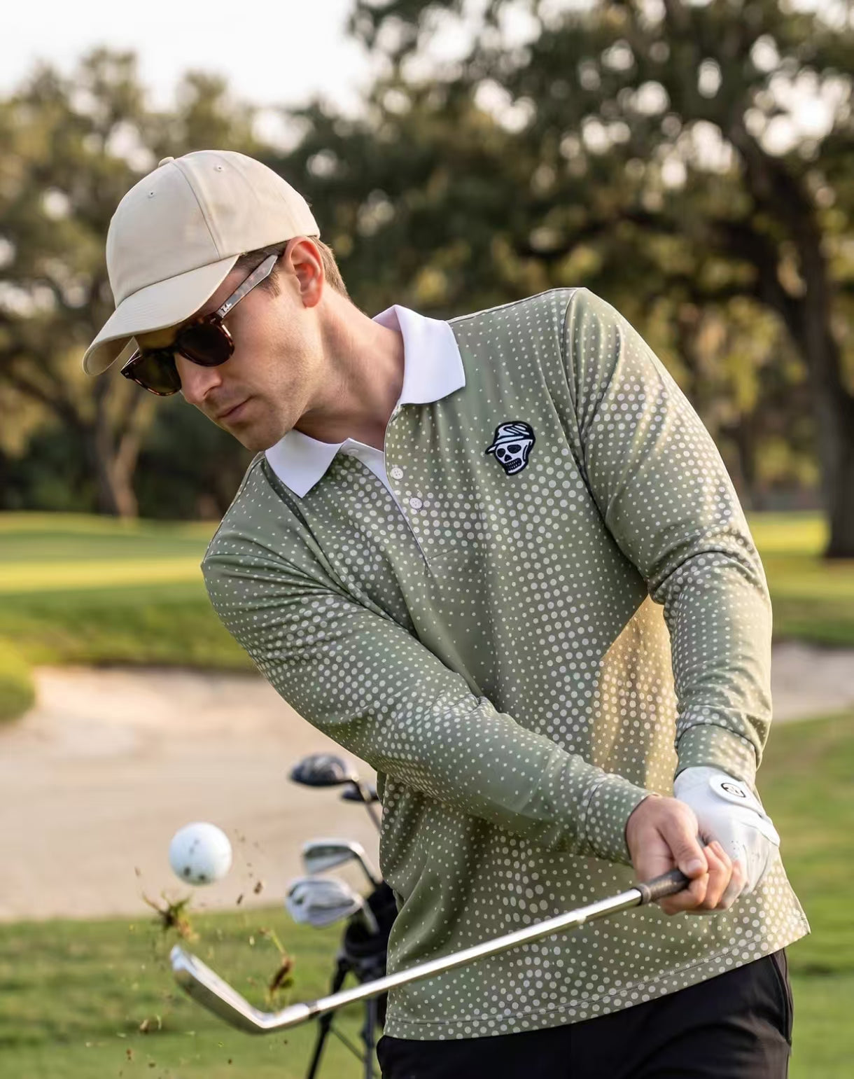 Devereux Golf 남성 그린 그라데이션 도트 긴팔 폴로 셔츠 그린 제품 이미지
