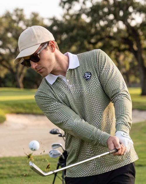 Devereux Golf 남성 그린 그라데이션 도트 긴팔 폴로 셔츠 그린 제품 이미지