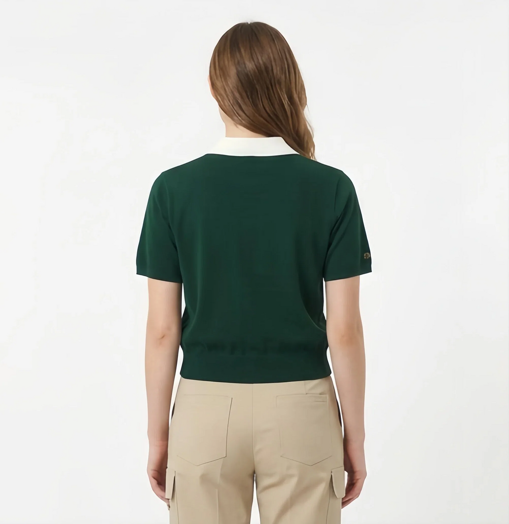 Malbon Women Golf Polo Shirt Knit Casual Tee 2025 Dark Green product detail 다크 그린 골프 의류 제품 디테일