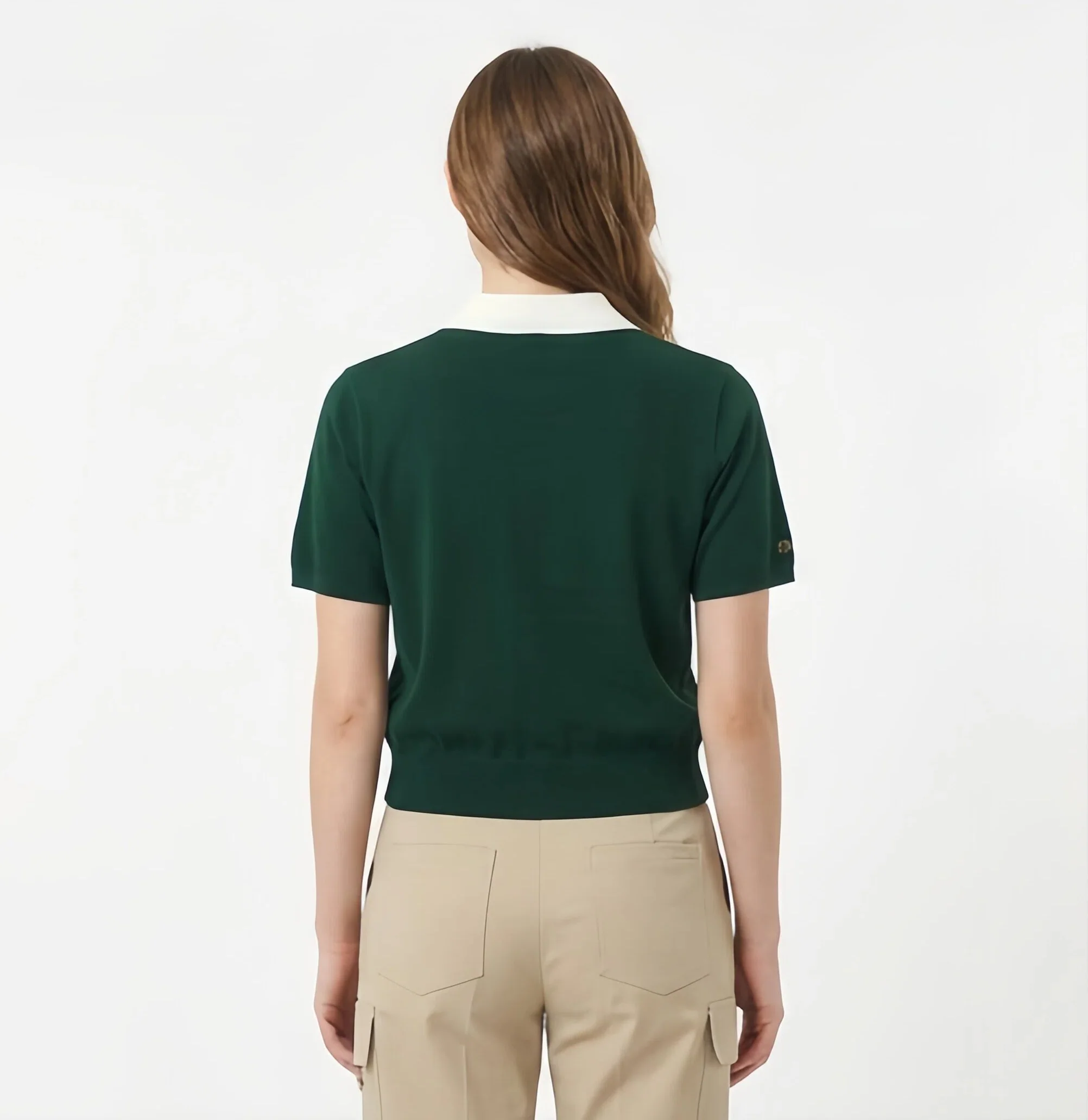 Malbon Women Golf Polo Shirt Knit Casual Tee 2025 Dark Green product detail 다크 그린 골프 의류 제품 디테일
