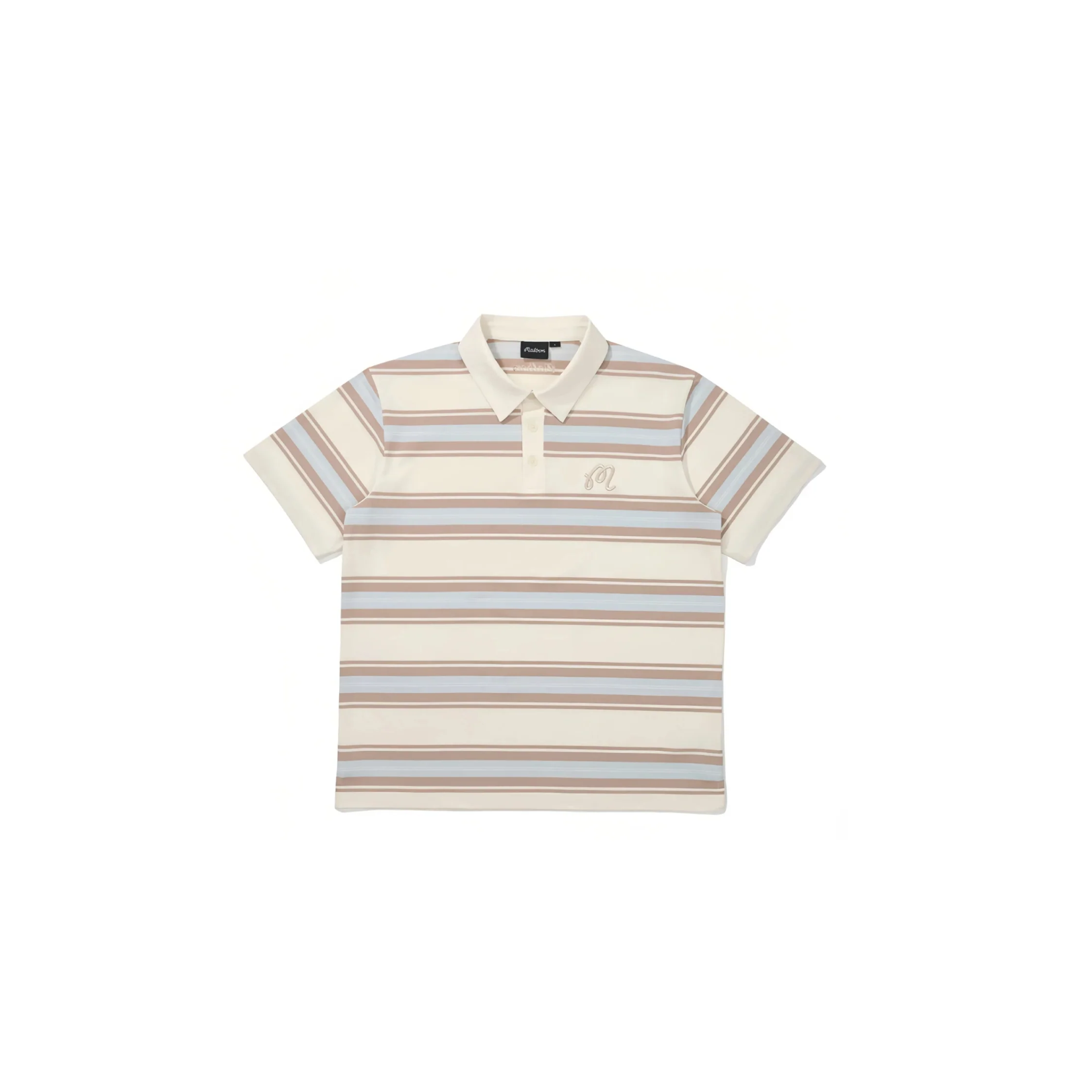 Malbon Golf Striped Polo Shirt Men Women Casual Sport Tee Beige front view 베이지 골프 의류 정면