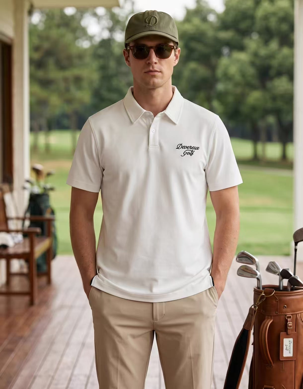Devereux Golf 남성 빈티지 통기성 백그래픽 폴로 셔츠 화이트 제품 이미지