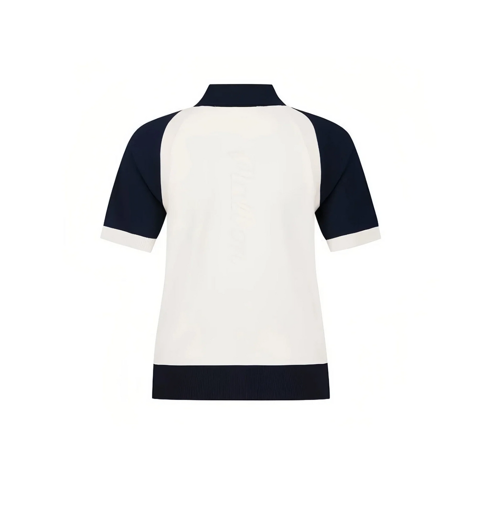 Malbon Women Golf Polo Shirt Colorblock Knit Tee 2026 Black back view 블랙 골프 의류 후면