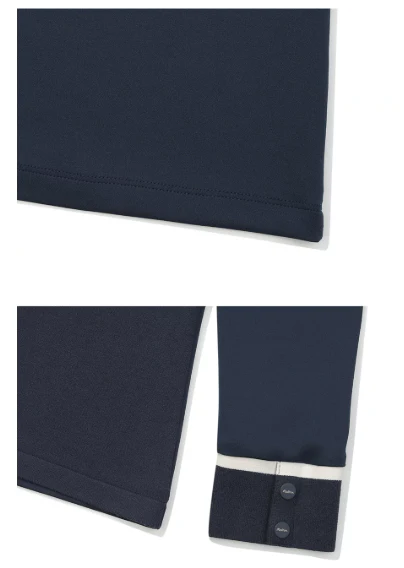 Malbon Women Golf Ice Silk Polo Shirt Knit Collar Top 2026 Navy Blue logo and trim detail