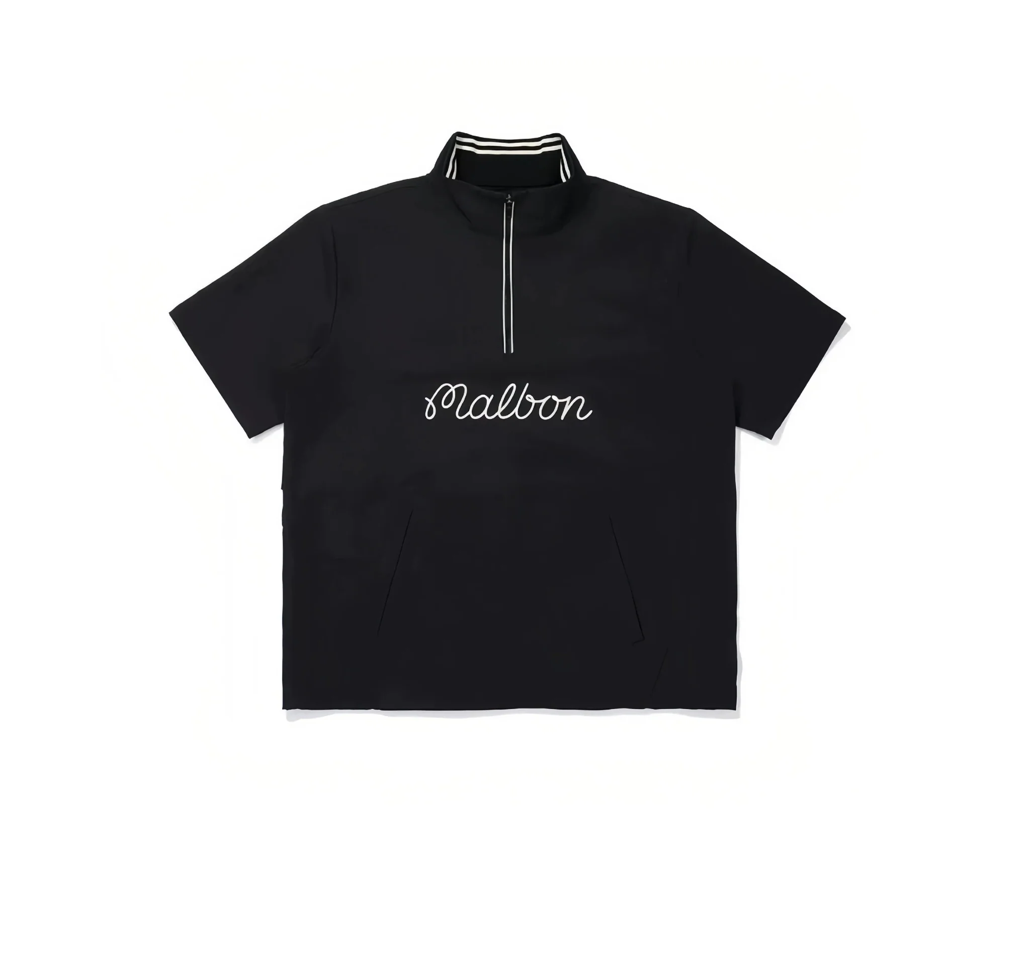 Malbon Men Golf Half Zip Stand Collar Shirt Summer Sport Tee Black front view 블랙 골프 의류 정면