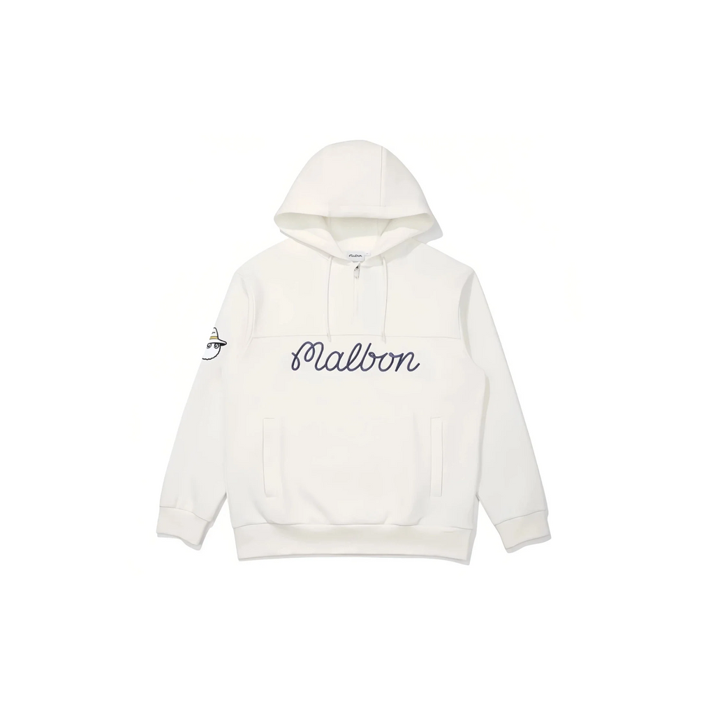 Malbon Men Golf Hoodie Half Zip Casual Sport Jacket White front view 화이트 골프 의류 정면