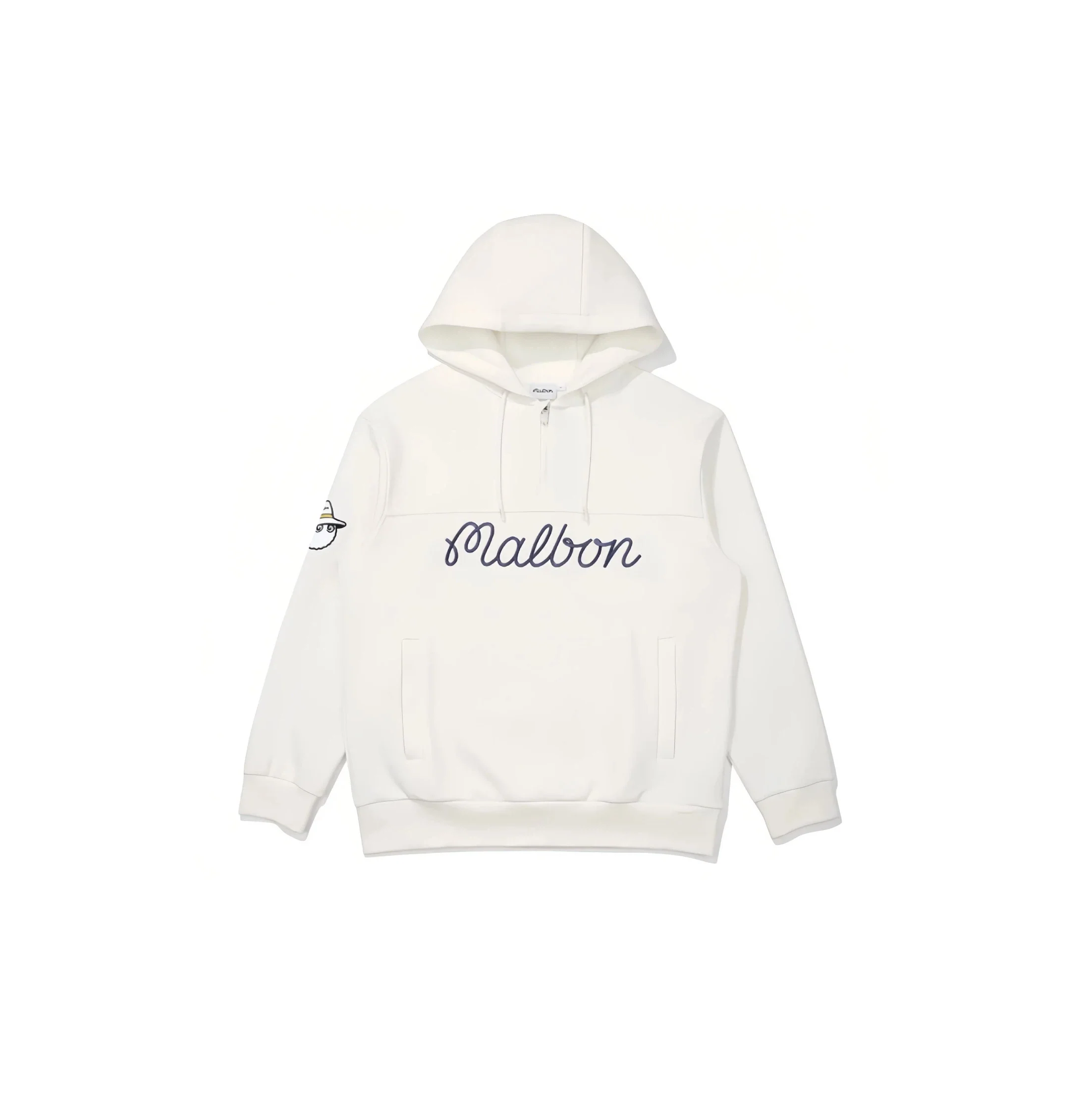 Malbon Men Golf Hoodie Half Zip Casual Sport Jacket White front view 화이트 골프 의류 정면