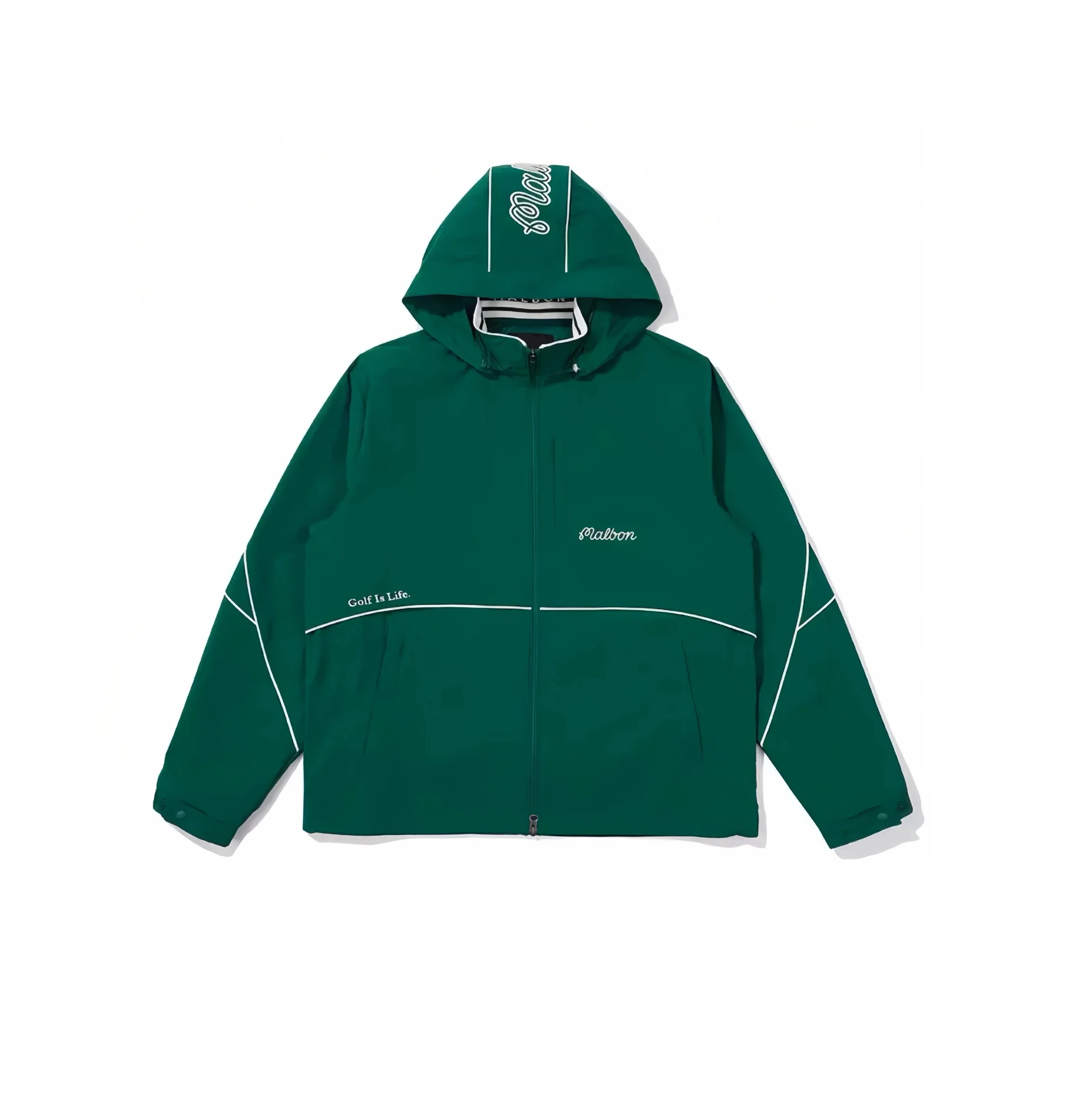 Malbon Men Golf Hooded Jacket Detachable Cap Casual Sport Outerwear 2025 Green front view 그린 골프 의류 정면