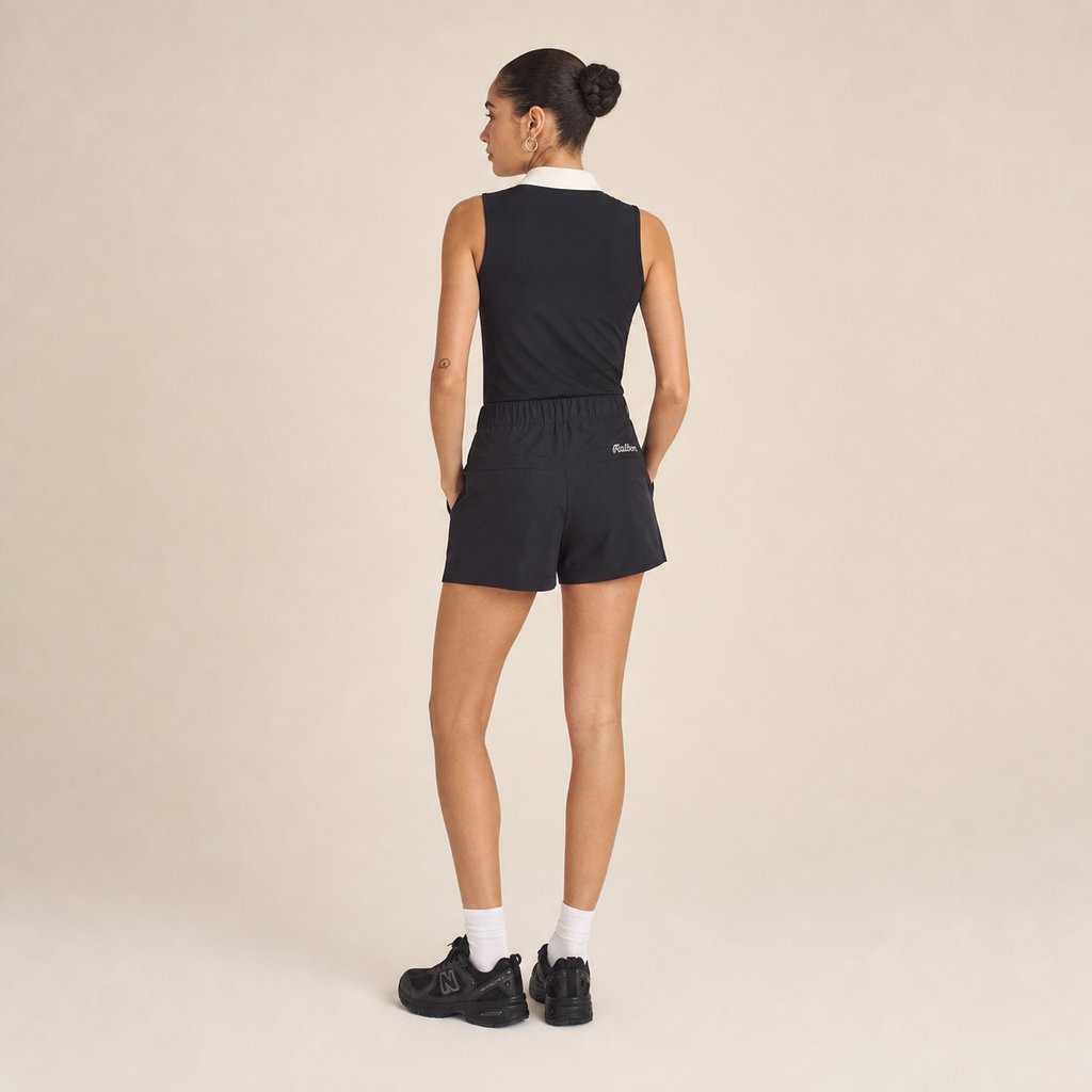 Malbon Claudia Sleeveless Polo Black detail and collar close-up