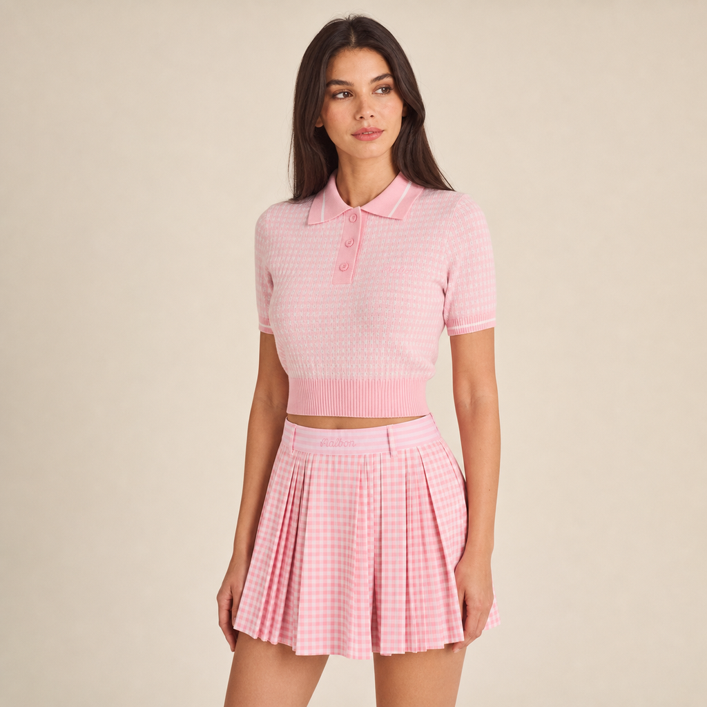 Malbon HVN Mikayla Polo White Orchid Pink detail and collar