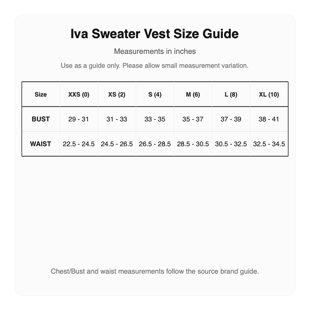 Malbon Iva Sweater Vest size guide