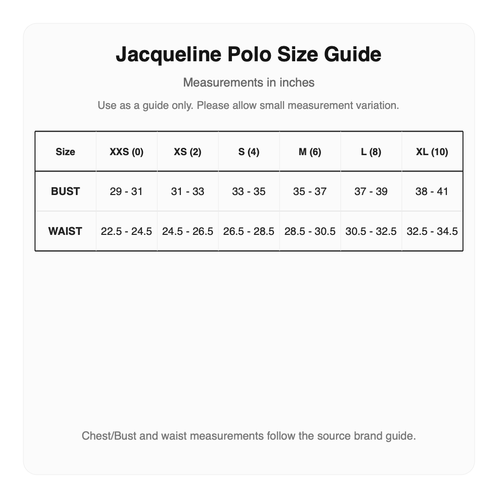 Malbon Jacqueline Polo size guide